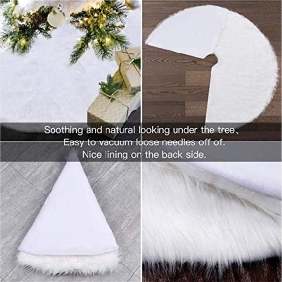 Christmas Tree Skirt, 48"  White Soft Faux Fur Tree Skirts Plush Christmas Decor - Picture 6 of 7
